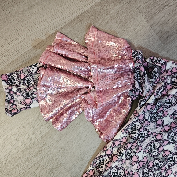 Beautiful handmade pink top heart sequin bell bottom ruffle outfit - Picture 5 of 7